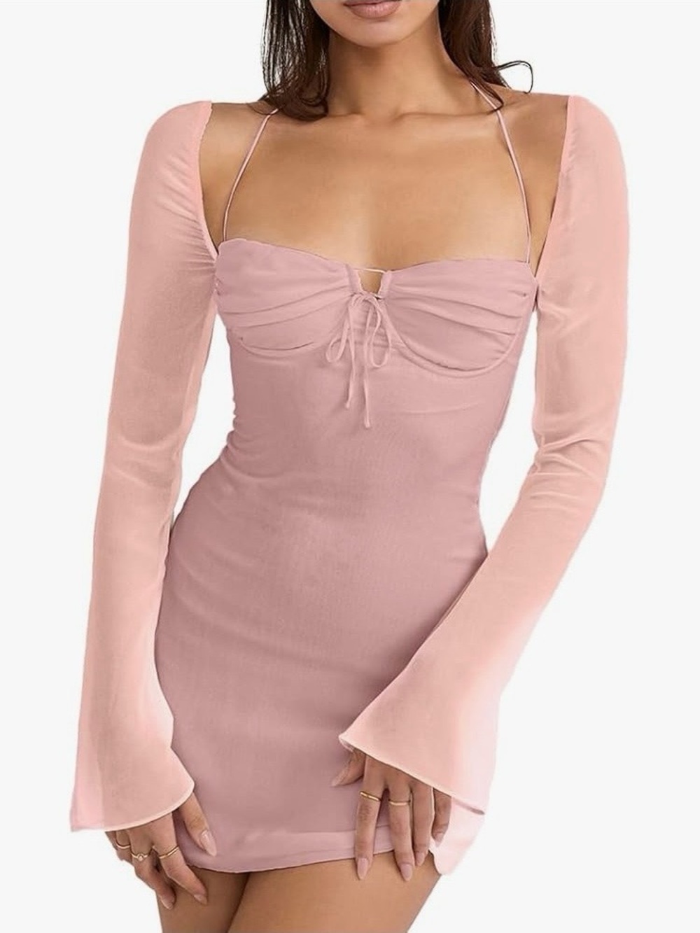 Blush Pink Ruched Bust Mini Dress